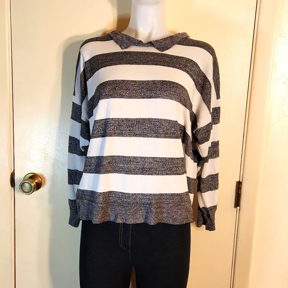 Vintage SK & Company Women's Lightweight Striped Sweater W/ Polo Collar Size L